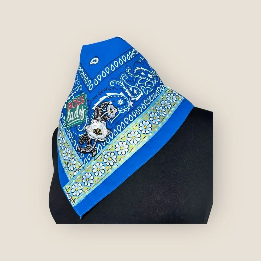 Choker Blue Bandana Cowgirl Collar Scarf Hand Crafted Head Neck Neckerchief